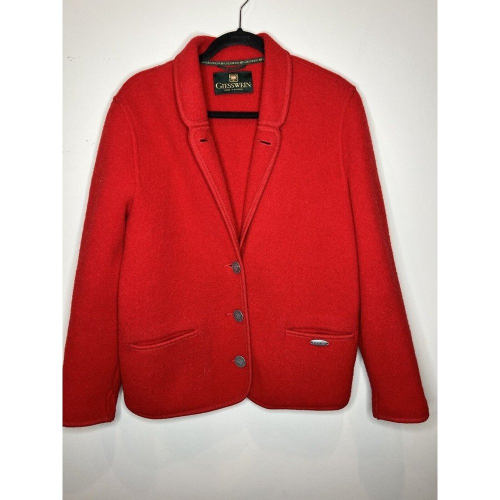 VTG GIESSWEIN of Austria Women Boiled Wool Red Jacket EU 38 US 8